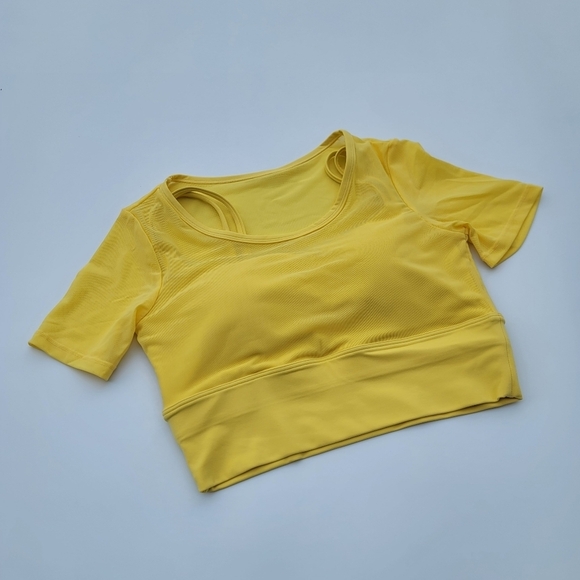 Pedigree Sportswear Tops - Pedigree Double Layered Mesh Crop Tee with Sports Bra Liner | Yellow